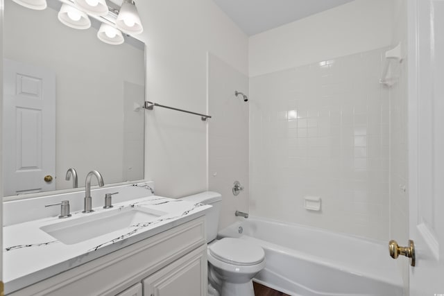 full bath with bathing tub / shower combination, vanity, and toilet