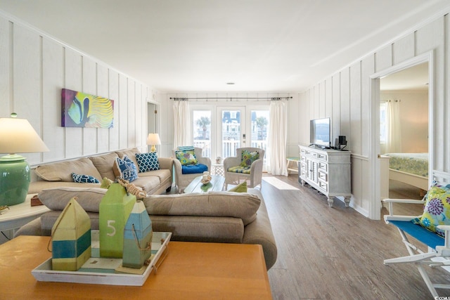 living room with wood finished floors