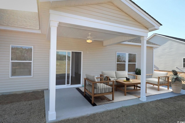 view of patio featuring outdoor lounge area and ceiling fan