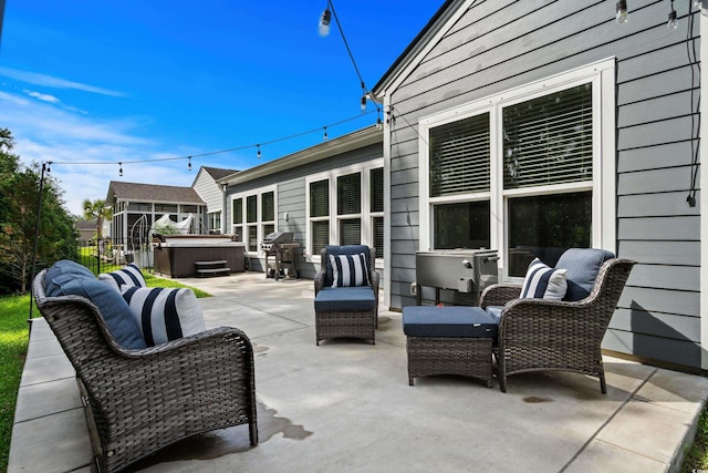 1118 Prescott Cir, Myrtle Beach, SC 29577 - view of patio featuring a hot tub, an outdoor hangout area, and grilling area
