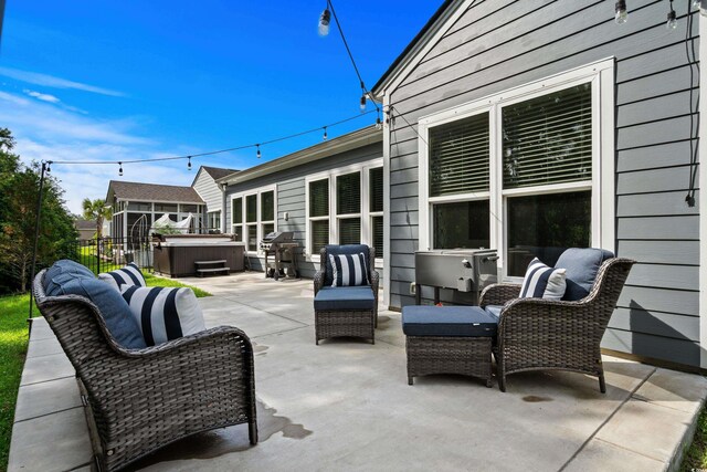 1118 Prescott Cir, Myrtle Beach, SC 29577 - view of patio featuring a hot tub, an outdoor hangout area, and grilling area