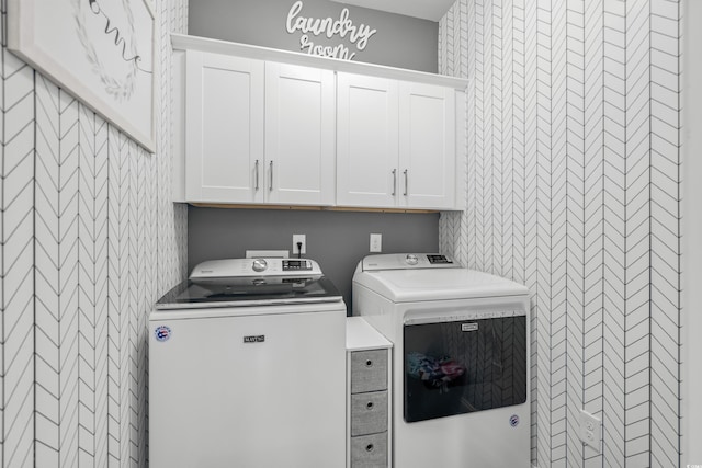 1118 Prescott Cir, Myrtle Beach, SC 29577 - washroom with cabinet space, washer and clothes dryer, and wallpapered walls