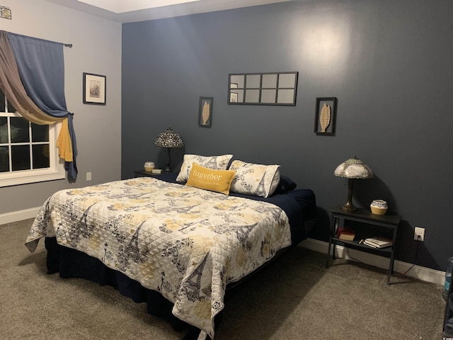 bedroom with baseboards and carpet floors