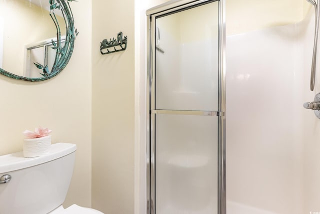 full bathroom featuring toilet and a shower stall