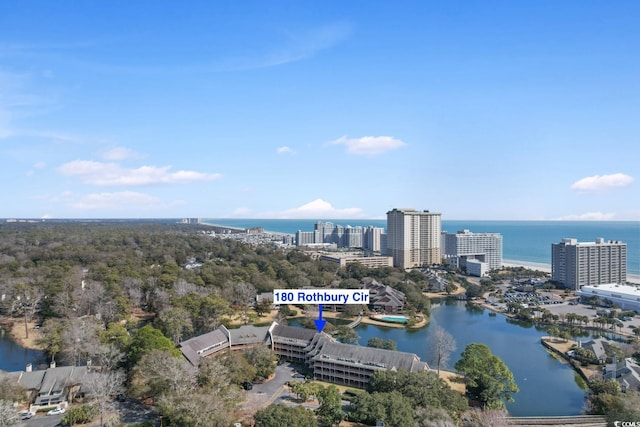 bird's eye view with a view of city and a water view