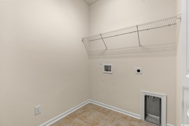 laundry area featuring washer hookup, laundry area, electric dryer hookup, and baseboards