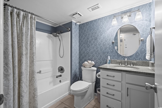 full bathroom featuring wallpapered walls, visible vents, and tile patterned floors