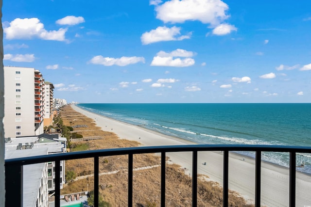 property view of water featuring a view of the beach