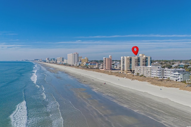 property view of water with a beach view and a city view