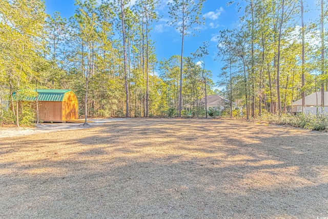 view of yard with an outdoor structure and a shed