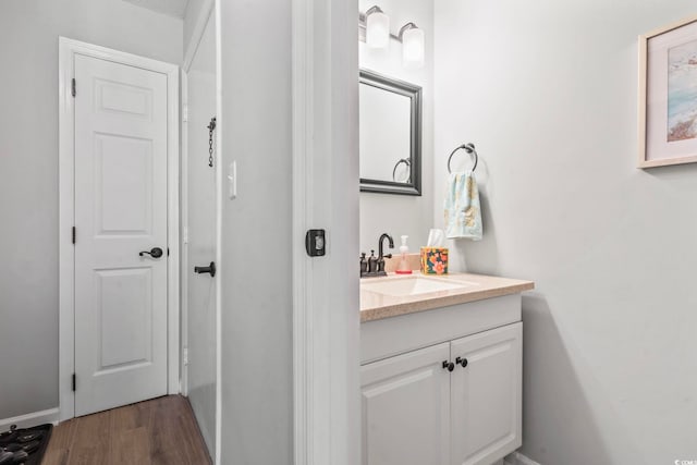 bathroom with vanity and wood finished floors