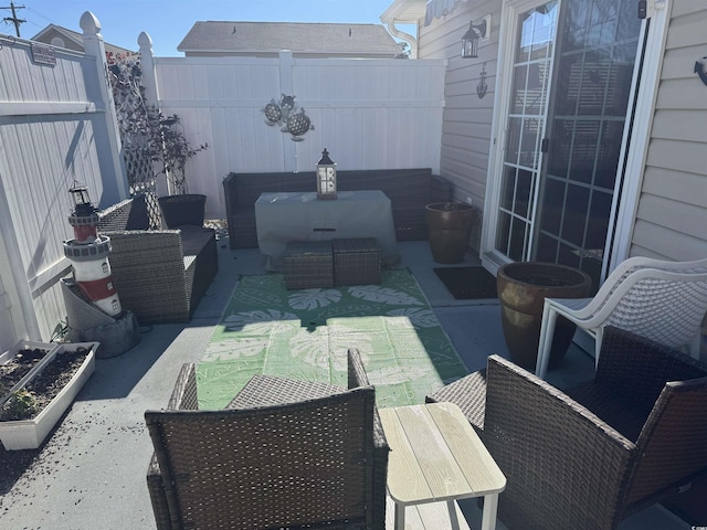 view of patio with fence private yard and outdoor lounge area