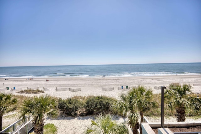 property view of water featuring a beach view