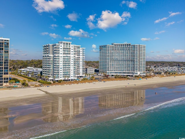 water view with a city view and a view of the beach