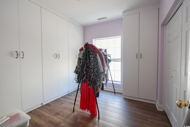 interior space featuring a wealth of natural light, visible vents, and wood finished floors