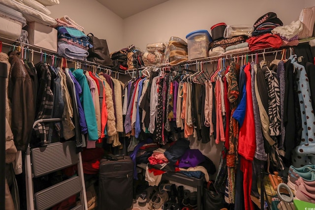 walk in closet with vaulted ceiling