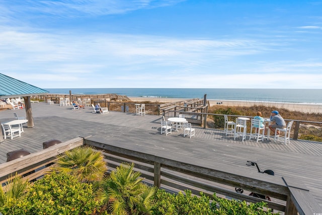 view of water feature with a beach view