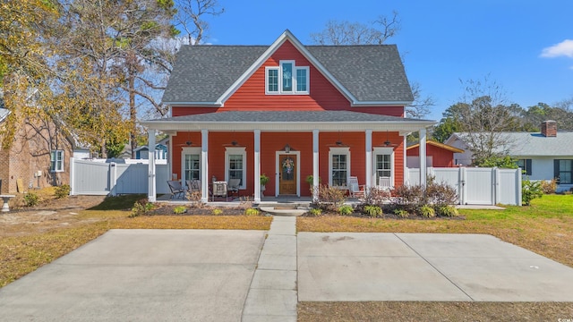 1608 25th Ave N, North Myrtle Beach, SC 29582 - view of front facade with covered porch, roof with shingles, fence, and a gate