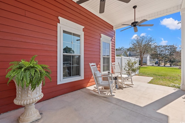 view of patio / terrace featuring ceiling fan