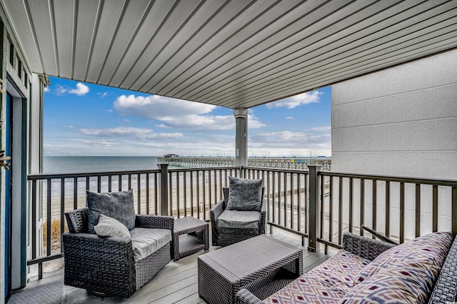 deck featuring a water view