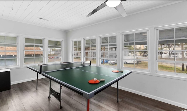 214 2nd Ave S, North Myrtle Beach, SC 29582 - game room with a ceiling fan, plenty of natural light, wooden ceiling, and wood finished floors