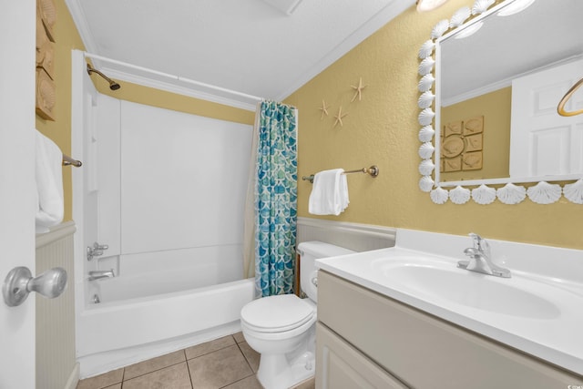 9400 Shore Dr Unit 722, Myrtle Beach, SC 29572 - full bath featuring vanity, shower / tub combo, tile patterned flooring, and ornamental molding