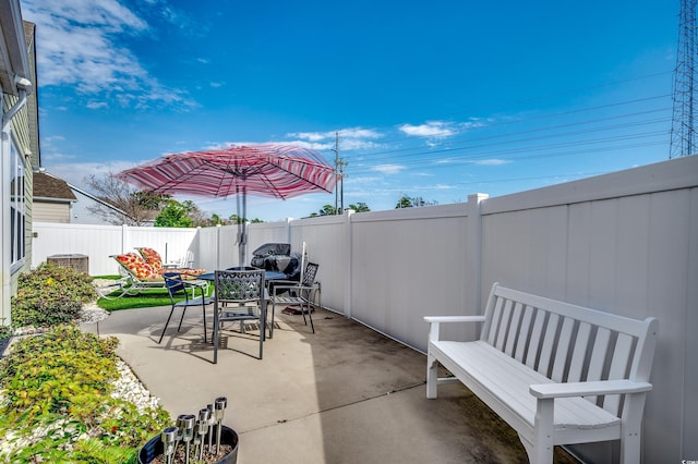 view of patio / terrace with a fenced backyard and outdoor dining space