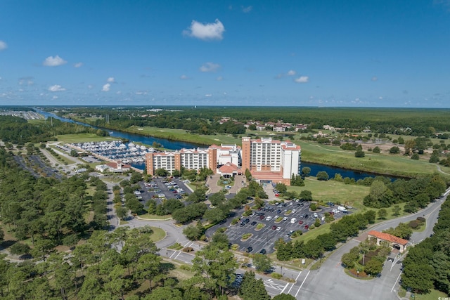 aerial view of a nearby body of water
