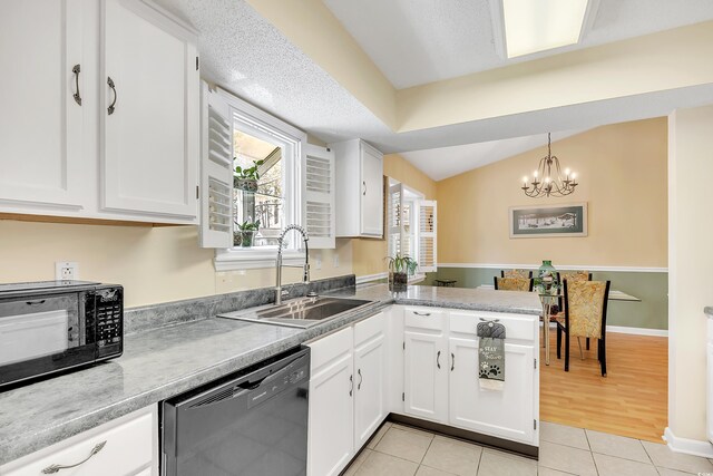 6634 Cinnamon Fern Ln, Myrtle Beach, SC 29588 - kitchen with white cabinets, light tile patterned flooring, a sink, and black appliances