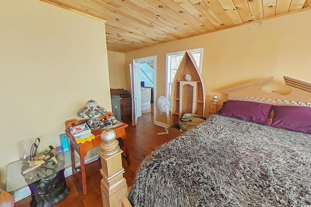 bedroom featuring wood ceiling and wood finished floors