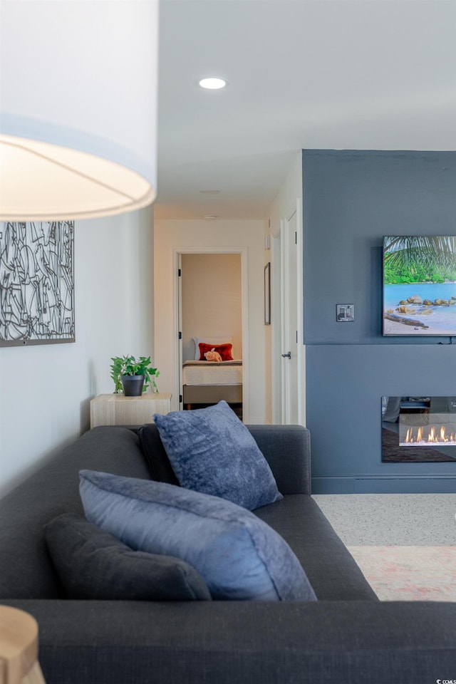 living room with recessed lighting