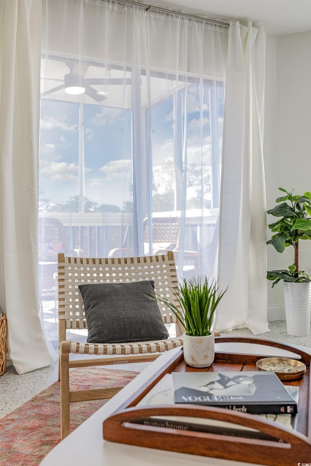 sitting room with speckled floor