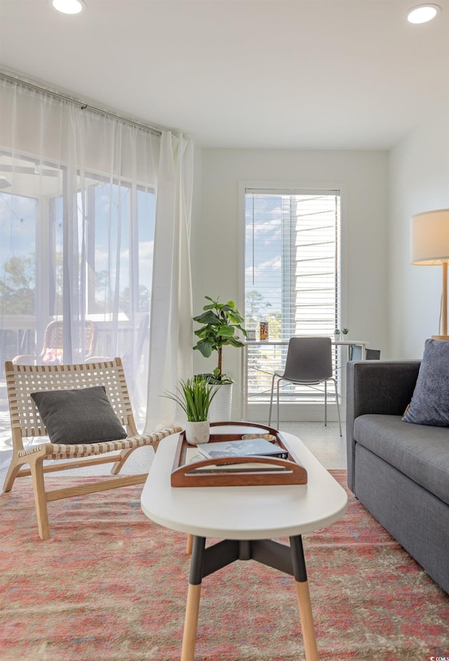 living area featuring recessed lighting