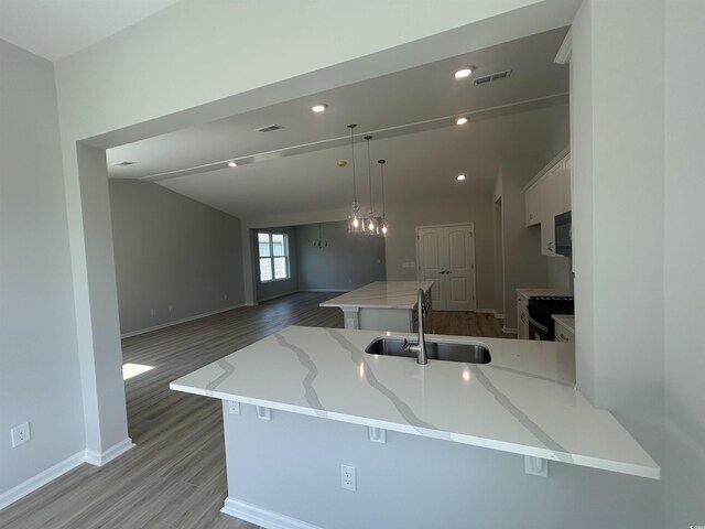 360 Kapalua Loop, Little River, SC 29566 - kitchen with a sink, black appliances, baseboards, light wood-style floors, and recessed lighting