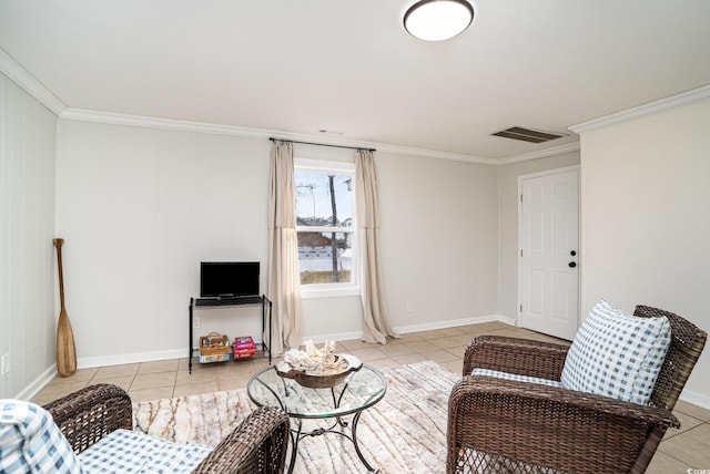 613 Calhoun Dr, Murrells Inlet, SC 29576 - living area with light tile patterned floors, ornamental molding, and baseboards
