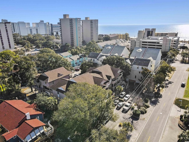 aerial view featuring a water view and a city view