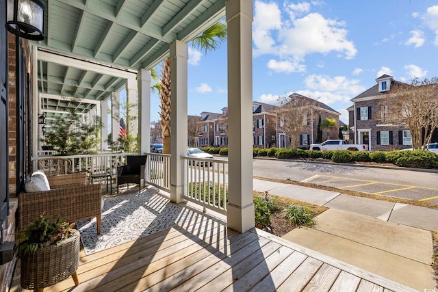 deck with a residential view