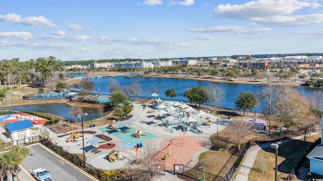 aerial view with a water view