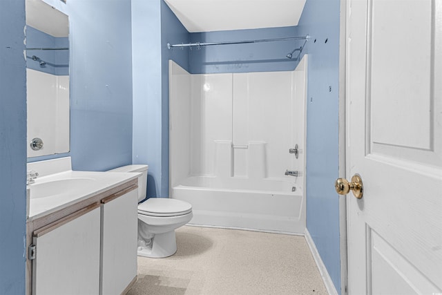 bathroom with toilet, shower / bathing tub combination, and vanity