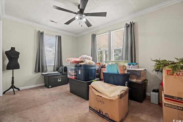 storage area with ceiling fan and visible vents