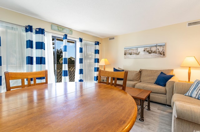 living room featuring visible vents and wood finished floors