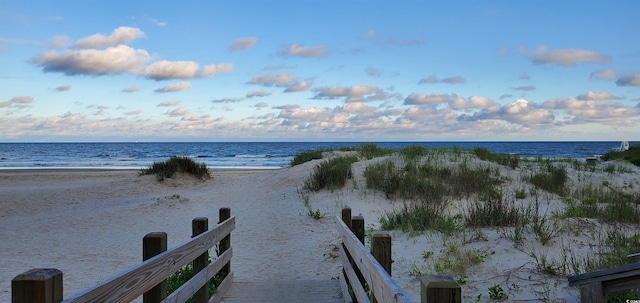 view of water feature featuring a beach view