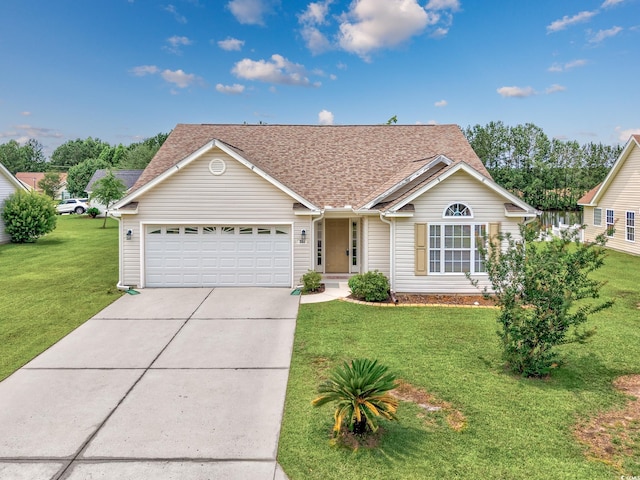 286 Bonnie Bridge Cir, Myrtle Beach, SC 29579 - single story home featuring a garage, concrete driveway, a front yard, and a shingled roof