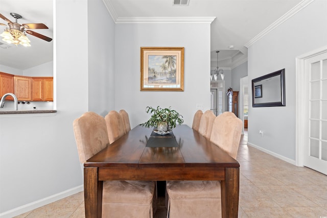 4517 Planters Row Way, Myrtle Beach, SC 29579 - dining area featuring a ceiling fan, light tile patterned floors, and ornamental molding