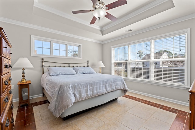 4517 Planters Row Way, Myrtle Beach, SC 29579 - bedroom featuring light tile patterned flooring, a raised ceiling, crown molding, and baseboards