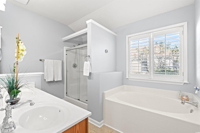 4517 Planters Row Way, Myrtle Beach, SC 29579 - bathroom with a shower stall, a bath, and double vanity