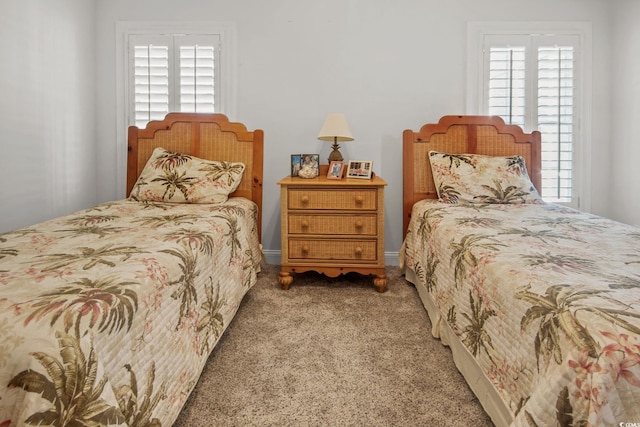 carpeted bedroom featuring multiple windows