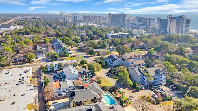 drone / aerial view with a city view