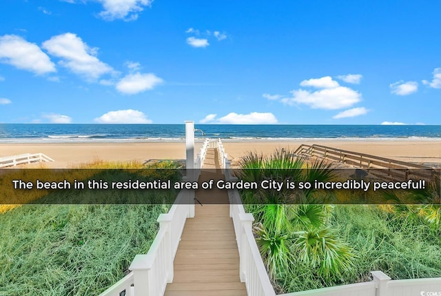 view of water feature with a view of the beach