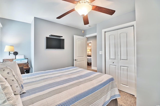 bedroom featuring a ceiling fan and a closet